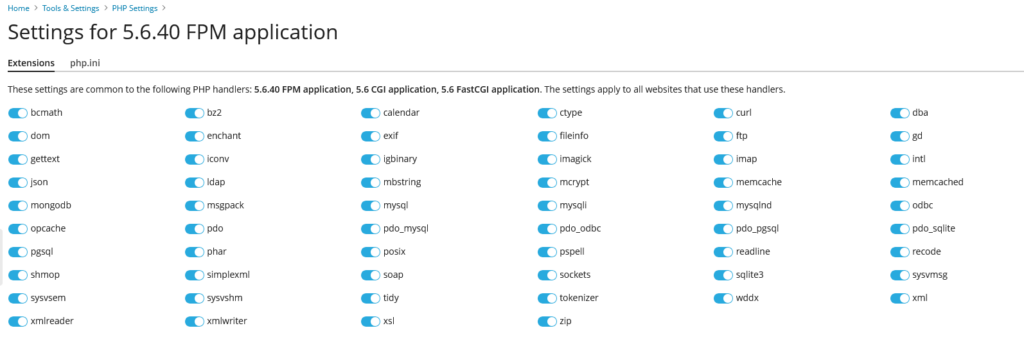 PHP 5.6 settings in Plesk