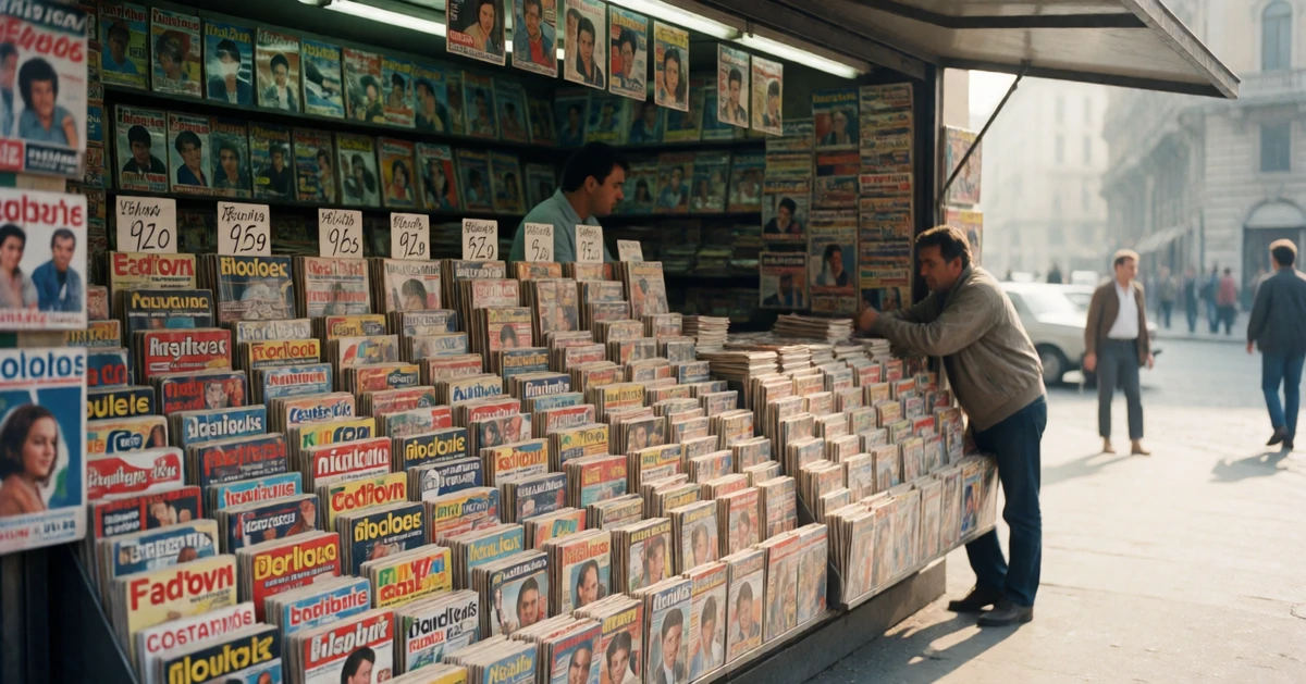 Edicola italiana anni Novanta piena di riviste